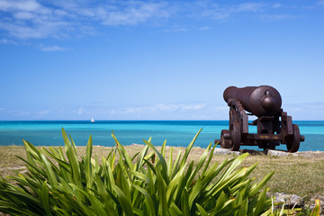 Cannon Overlooking Turquoise Caribbean Sea, Antigua