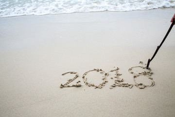 Happy New Year 2018, lettering on the beach, 2018