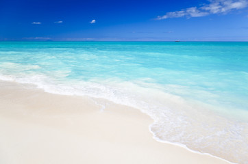 Fototapeta na wymiar Clean White Caribbean Beach With Blue Sky, Antigua