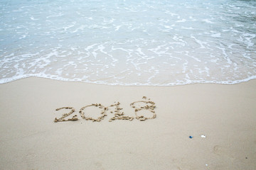 Happy New Year 2018, lettering on the beach, 2018