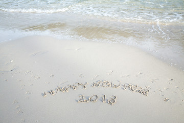 Happy New Year 2018, lettering on the beach, Year of the Dog2018