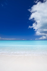 Clean White Caribbean Beach With Blue Sky And Clouds, Antigua