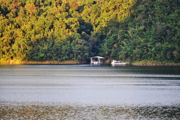 lake at vachiralongkorn dam at kanchanaburi Thailand