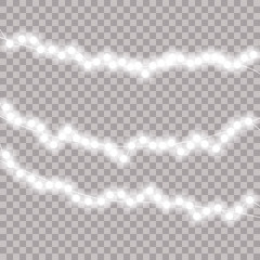 Image with Christmas lights isolated on transparent background. Vector illustration of glowing lights for Xmas holiday. Set of Christmas decorations. Realistic design elements. For greeting card.