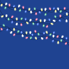 Image with Christmas lights isolated on transparent background. Vector illustration of glowing lights for Xmas holiday. Set of Christmas decorations. Set of color garlands. Realistic design elements.