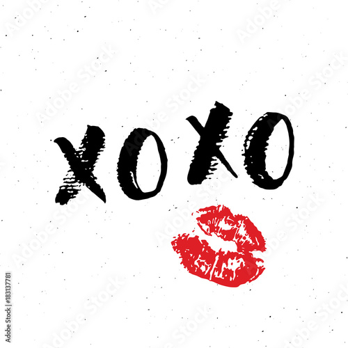 "XOXO brush lettering sign, Grunge calligraphiv c hugs and kisses
