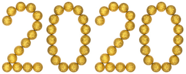 Numeral 2020 from decorative balls, isolated on white background