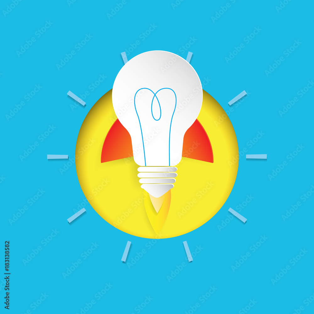Poster rocket icon in light bulb shape.business start up concept paper art style design.vector illustration
