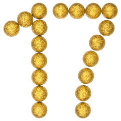 Numeral 17, seventeen, from decorative balls, isolated on white background