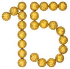 Numeral 15, fifteen, from decorative balls, isolated on white background