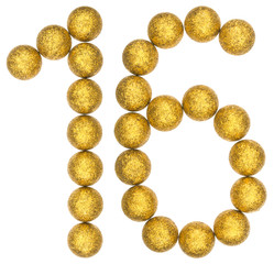 Numeral 16, sixteen, from decorative balls, isolated on white background