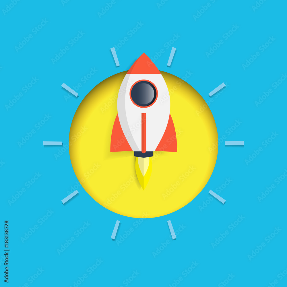 Poster rocket icon in light bulb shape.business start up concept flat design.vector illustration.