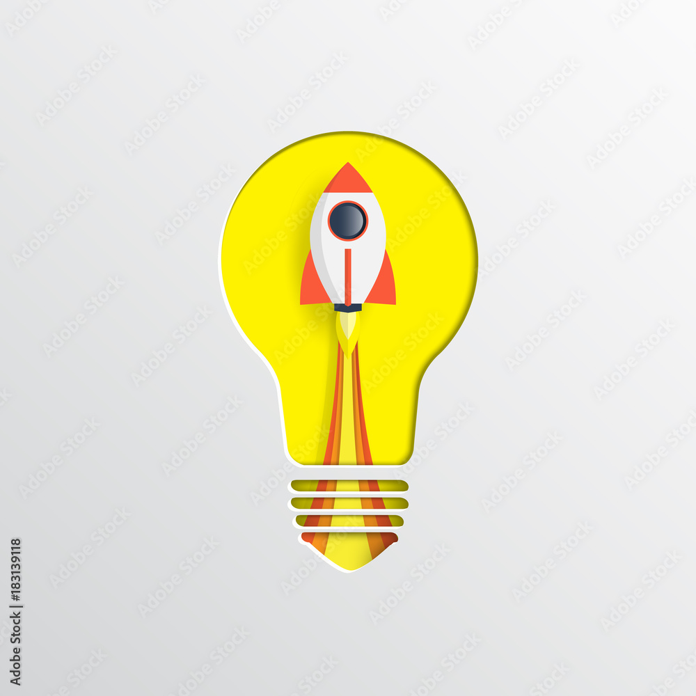 Poster rocket in light bulb shape.business start up concept.vector illustration.