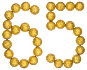 Numeral 65, sixty five, from decorative balls, isolated on white background