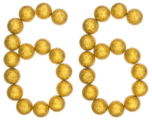 Numeral 66, sixty six, from decorative balls, isolated on white background