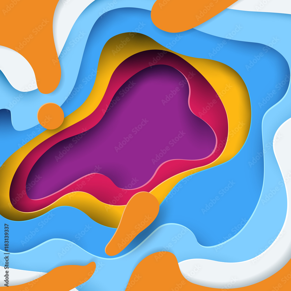 Poster Abstract paper carve background with colorful color.Paper art style shapes design vector illustration.