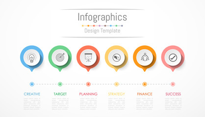 Fototapeta premium Infographic design elements for your business data with 6 options, parts, steps, timelines or processes. Vector Illustration.