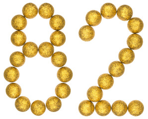 Numeral 82, eighty two, from decorative balls, isolated on white background