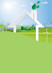 Image of Nature landscape with green city abstract background paper art style.Save the world and environment conservation concept.Vector illustration. printed on Printed Glass Basin Splashbacks