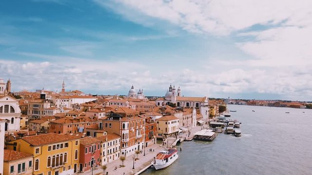 aerial view of Venice grand canal with  boats and buildings, Italy.