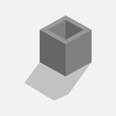 concrete cube pot isometric on light gray background.