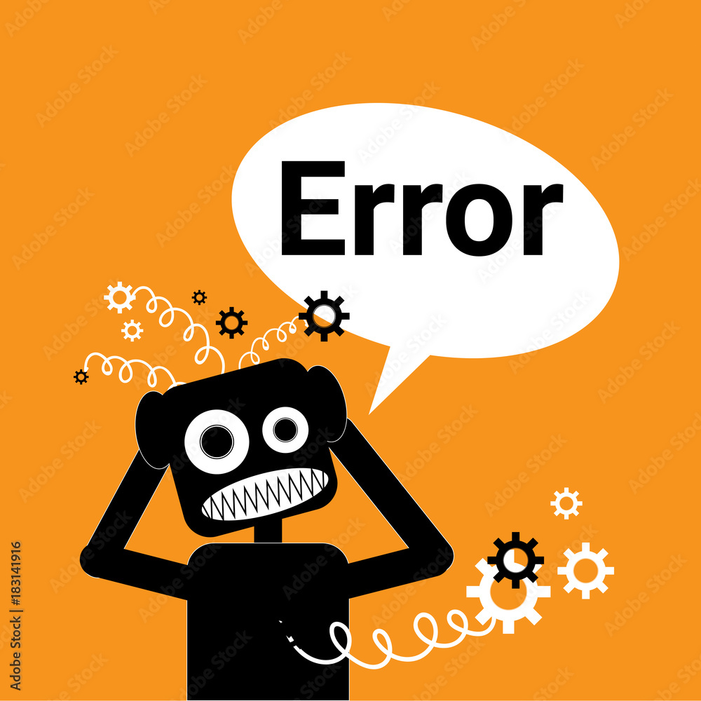 Poster robot broken error message in chat bubble vector illustration