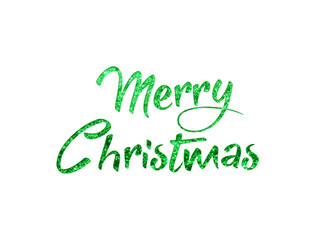 Red glitter isolated hand writing word MERRY CHRISTMAS