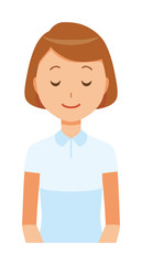 A female nurse wearing a white uniform bows