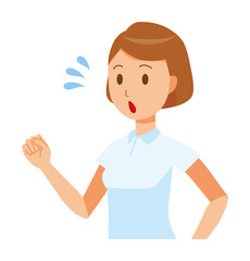 A female nurse wearing a white uniform is running