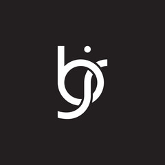 Initial lowercase letter bj, overlapping circle interlock logo, white color on black background