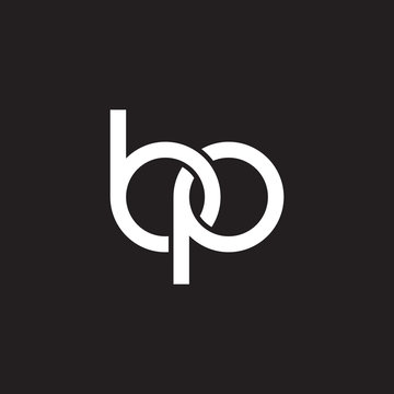 Initial lowercase letter bp, overlapping circle interlock logo, white color on black background