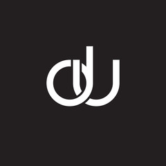 Initial lowercase letter du, overlapping circle interlock logo, white color on black background
