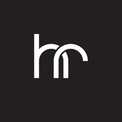 Initial lowercase letter hr, overlapping circle interlock logo, white color on black background