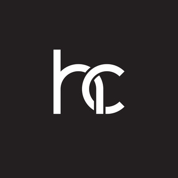 Initial lowercase letter hc, overlapping circle interlock logo, white color on black background