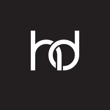 Initial lowercase letter hd, overlapping circle interlock logo, white color on black background