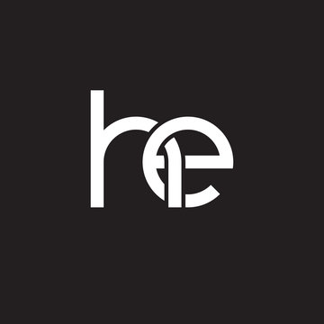 Initial lowercase letter he, overlapping circle interlock logo, white color on black background