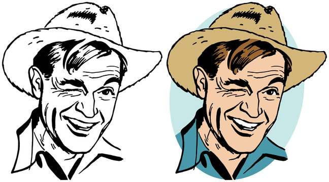 A man in a straw cowboy hat smiling and winking.