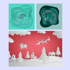 Overlapped paper cut for Christmas background design and New Year greetings card.