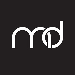 Initial lowercase letter md, overlapping circle interlock logo, white color on black background