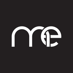 Initial lowercase letter me, overlapping circle interlock logo, white color on black background
