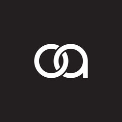 Initial lowercase letter oa, overlapping circle interlock logo, white color on black background