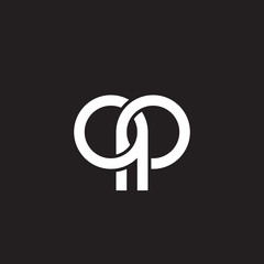 Initial lowercase letter qp, overlapping circle interlock logo, white color on black background