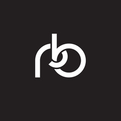 Initial lowercase letter rb, overlapping circle interlock logo, white color on black background