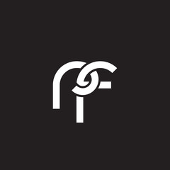 Initial lowercase letter rf, overlapping circle interlock logo, white color on black background