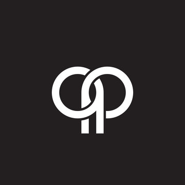 Initial lowercase letter qp, overlapping circle interlock logo, white color on black background