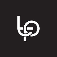 Initial lowercase letter tp, overlapping circle interlock logo, white color on black background