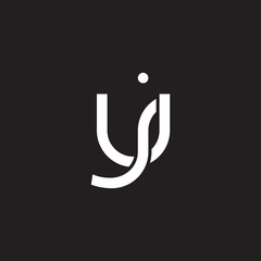 Initial lowercase letter uj, ju, overlapping circle interlock logo, white color on black background