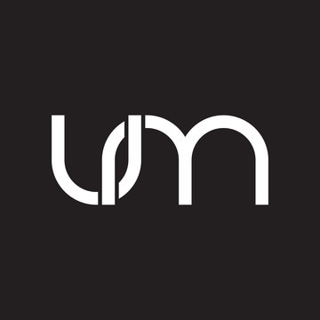 Initial lowercase letter um, overlapping circle interlock logo, white color on black background
