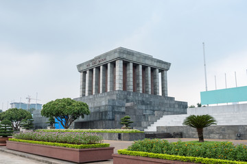 Architecture building Ho Chi Minh Mausoleum place of revolutionary leader in center of Ba Dinh Square