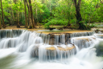 Beautiful Huay Mae Khamin waterfall in tropical rainforest at Srinakarin national park